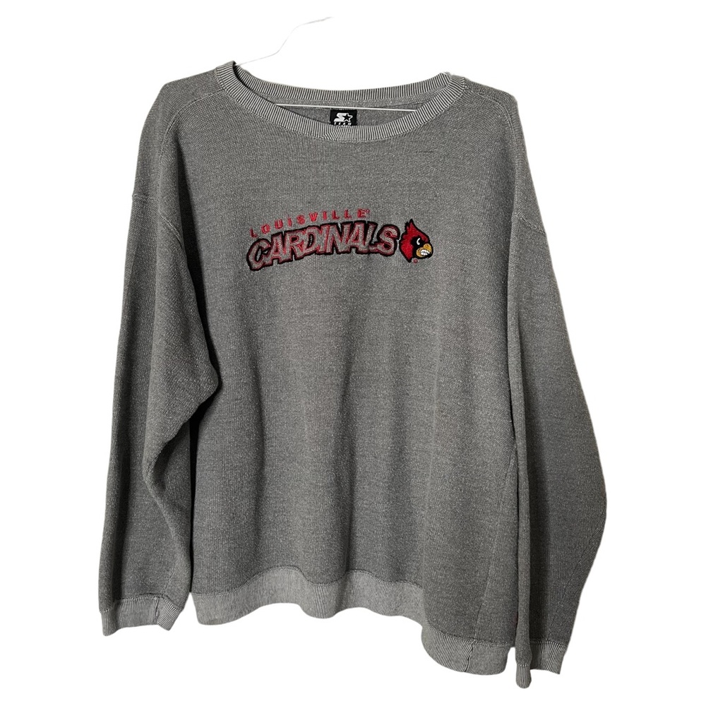 Starter Louisville Cardinals NCAA Basketball Embroidered Grey Sweatshirt 2XL.